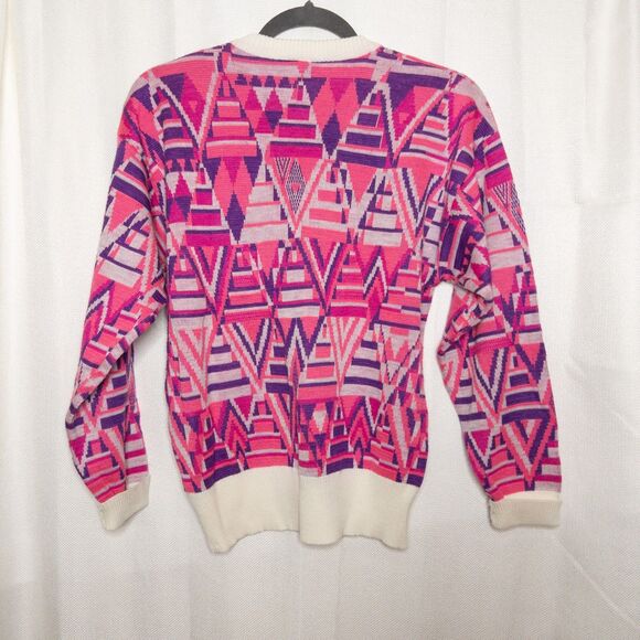 Vintage 80s Meister Sweater | Abstract Geometric Knit | Pink Purple Retro Size M - Picture 3 of 12